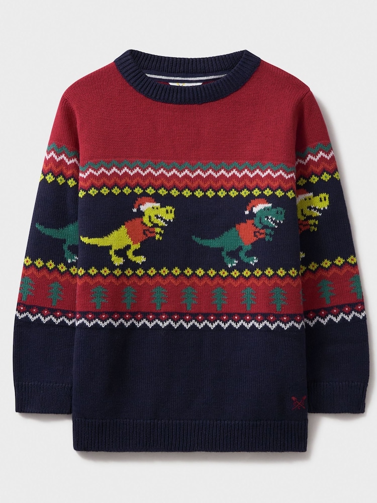 Crew Clothing Blue Dinosaur Fairisle Pattern Jumper - Image 1 of 3