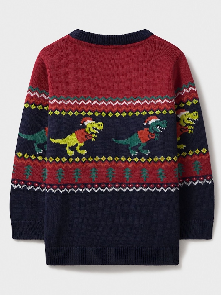 Crew Clothing Blue Dinosaur Fairisle Pattern Jumper - Image 2 of 3