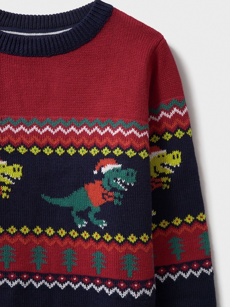 Crew Clothing Blue Dinosaur Fairisle Pattern Jumper - Image 3 of 3