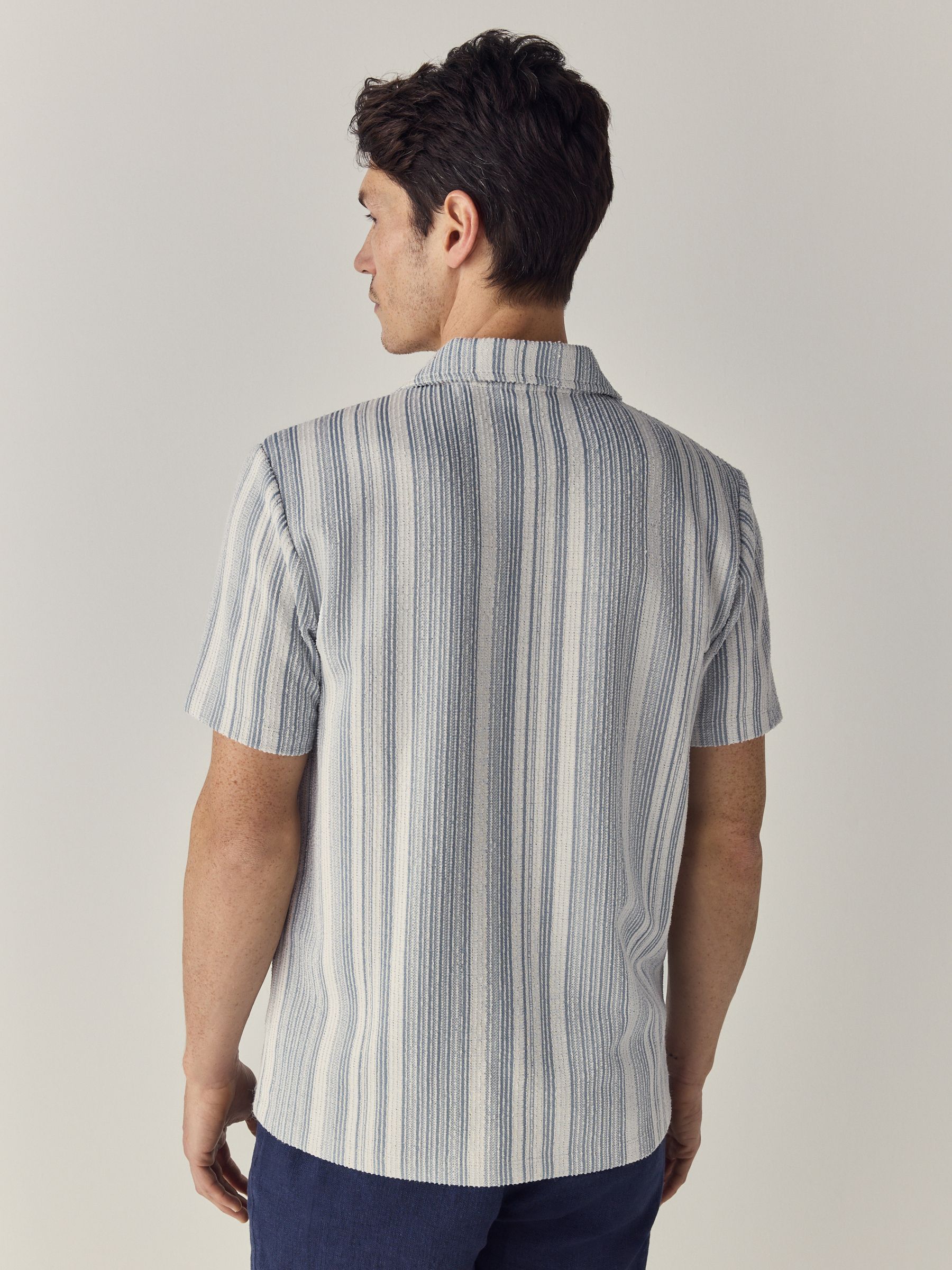 Next：日本 ブルー - テクスチャード ストライプ ジャージー シャツ