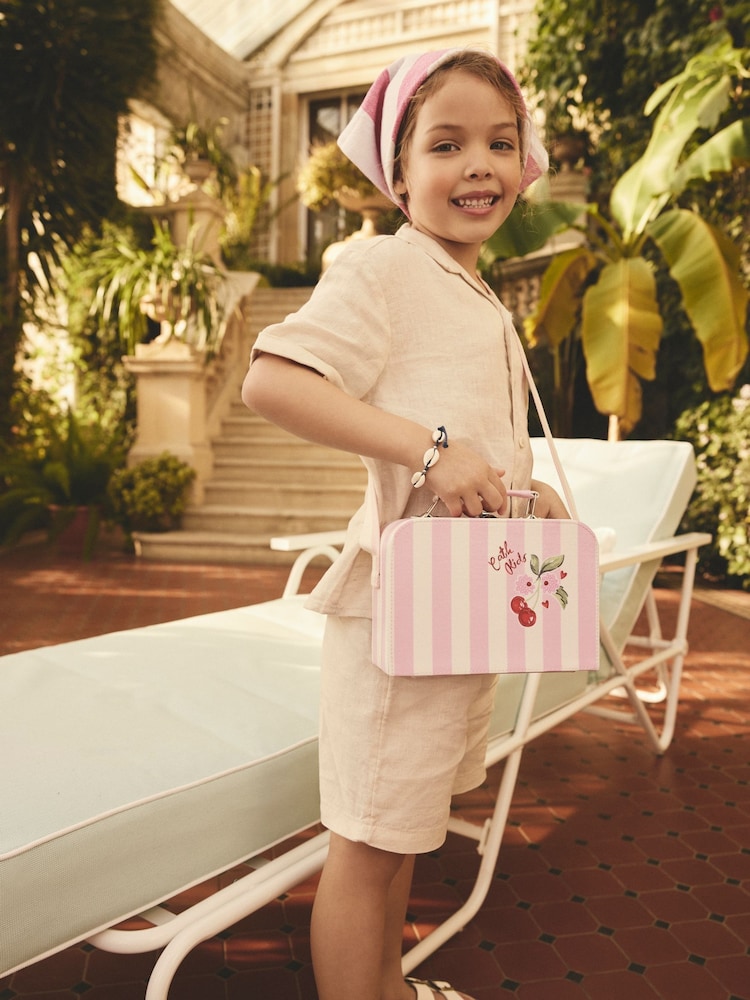 Cath Kidston Pink/Cream Cherry Stripe Kids Suitcase Cross-Body Bag - Image 1 of 7