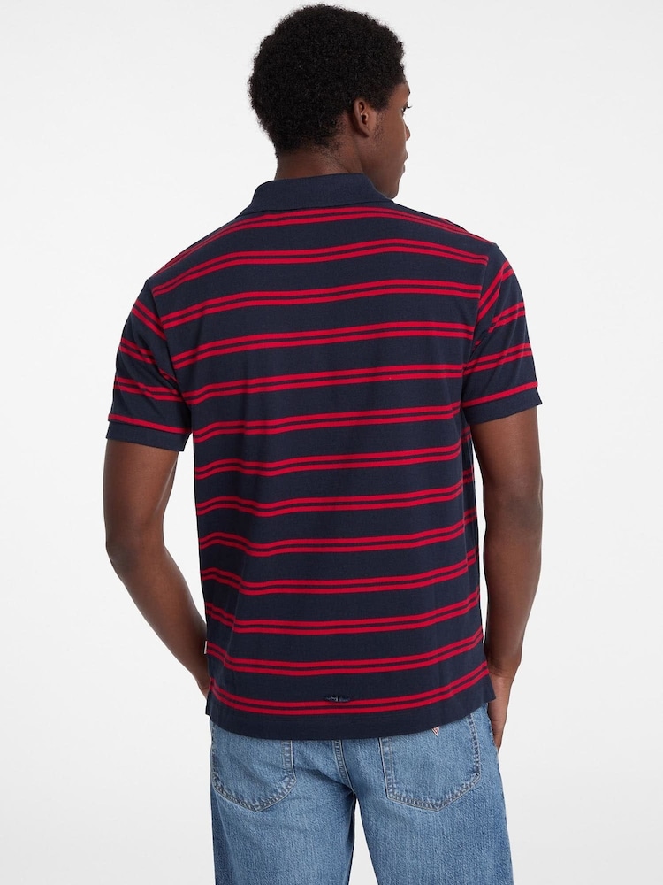 Guess Jeans Navy Stripe 100% Cotton Polo Shirt - Image 2 of 6