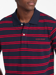 Guess Jeans Navy Stripe 100% Cotton Polo Shirt - Image 4 of 6