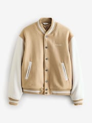 Guess Jeans Beige Varsity Sporty Bomber 100% Cotton Jacket - Image 1 of 1