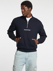 Guess Jeans Navy Logo Half Zip 100% Cotton Jumper - Image 1 of 7
