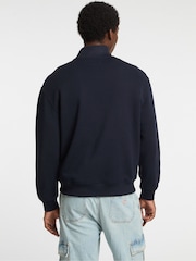 Guess Jeans Navy Logo Half Zip 100% Cotton Jumper - Image 2 of 7