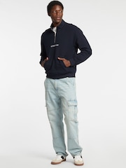 Guess Jeans Navy Logo Half Zip 100% Cotton Jumper - Image 4 of 7