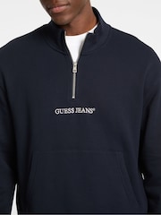 Guess Jeans Navy Logo Half Zip 100% Cotton Jumper - Image 5 of 7