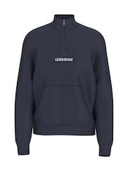 Guess Jeans Navy Logo Half Zip 100% Cotton Jumper - Image 6 of 7