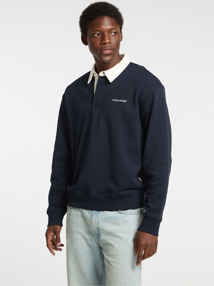 Guess Jeans Navy Logo Rugby 100% Cotton Polo Shirt - Image 1 of 5