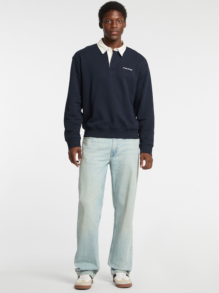Guess Jeans Navy Logo Rugby 100% Cotton Polo Shirt - Image 3 of 5