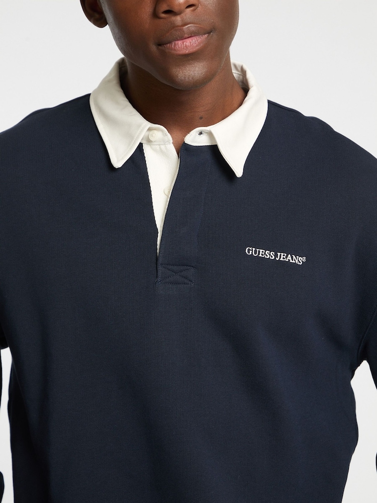 Guess Jeans Navy Logo Rugby 100% Cotton Polo Shirt - Image 4 of 5