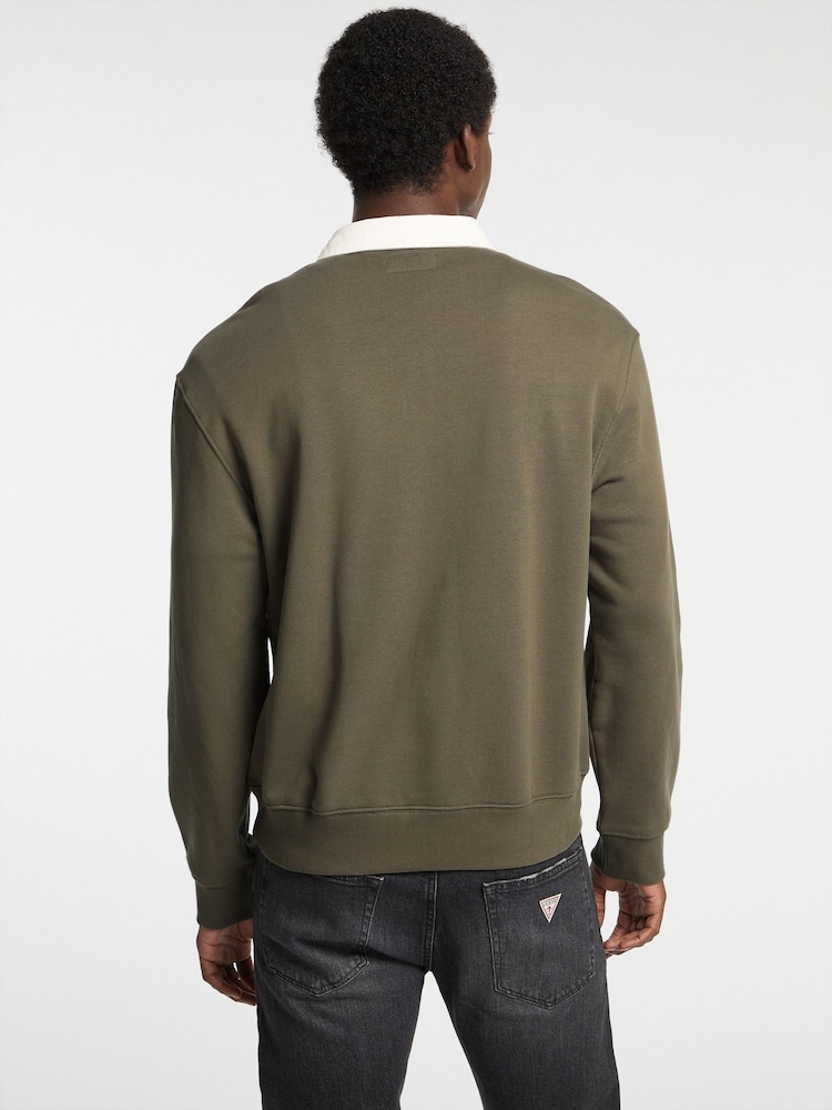 Guess Jeans Khaki Green Logo Rugby 100% Cotton Polo Shirt - Image 2 of 6