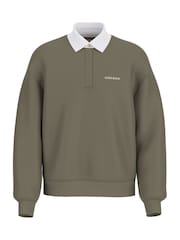 Guess Jeans Khaki Green Logo Rugby 100% Cotton Polo Shirt - Image 5 of 6