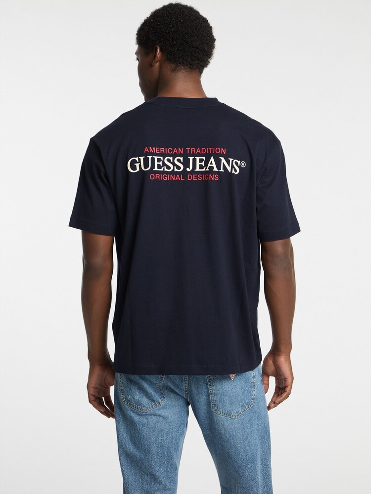 Guess Jeans Navy Back Print Graphic Logo 100% Cotton T-Shirt - Image 2 of 6