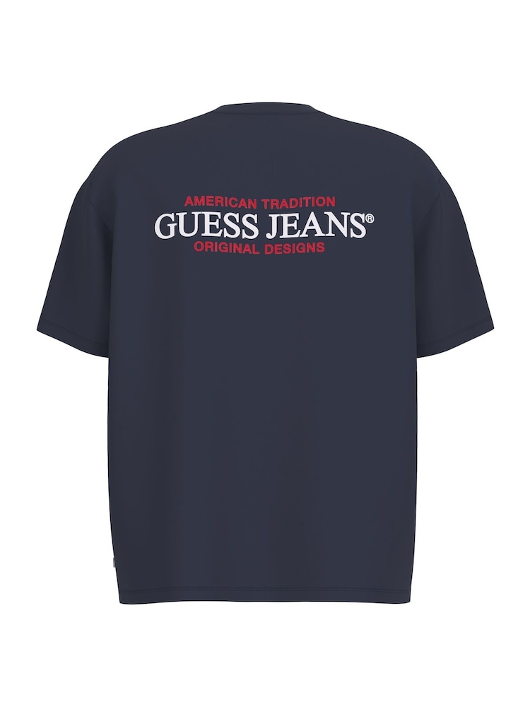 Guess Jeans Navy Back Print Graphic Logo 100% Cotton T-Shirt - Image 6 of 6