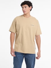 Guess Jeans Beige Back Print Graphic Logo 100% Cotton T-Shirt - Image 1 of 6