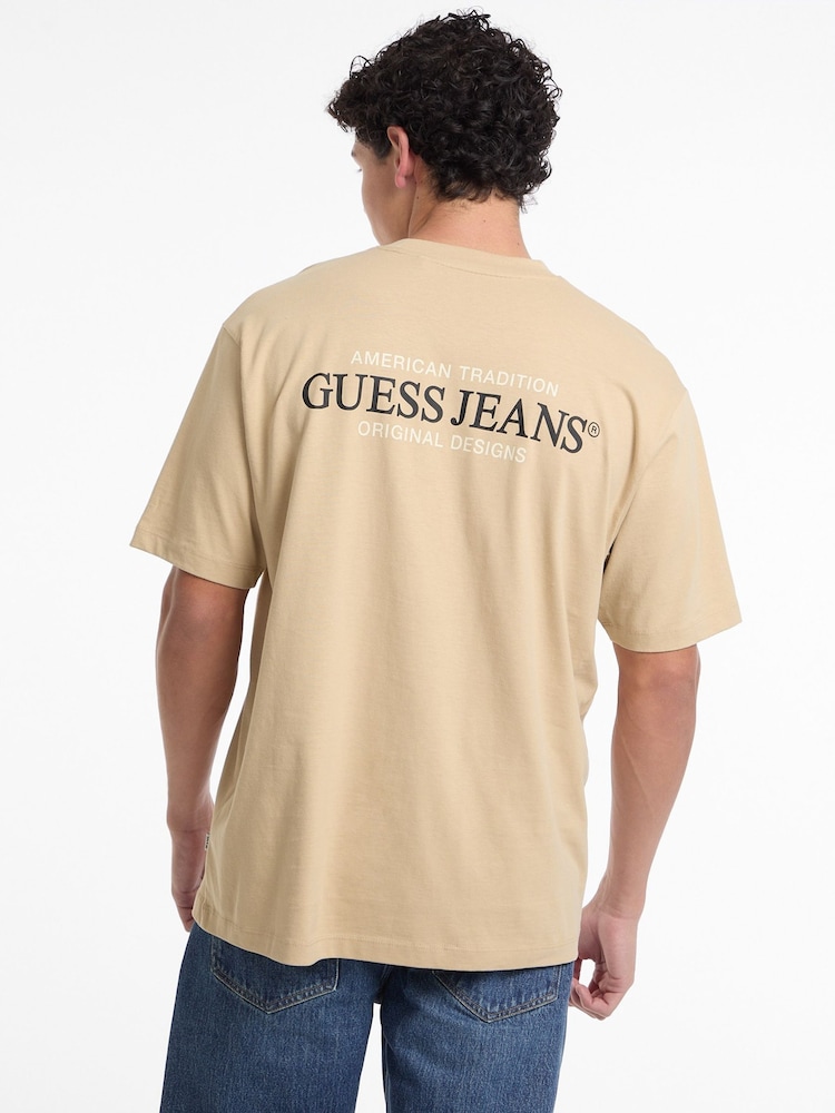 Guess Jeans Beige Back Print Graphic Logo 100% Cotton T-Shirt - Image 2 of 6