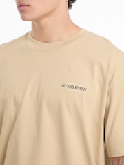 Guess Jeans Beige Back Print Graphic Logo 100% Cotton T-Shirt - Image 4 of 6