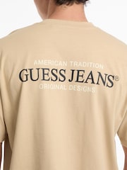 Guess Jeans Beige Back Print Graphic Logo 100% Cotton T-Shirt - Image 5 of 6