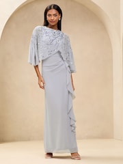 Lipsy Silver Embellished Floral Trim Cape Maxi Dress - Image 1 of 4