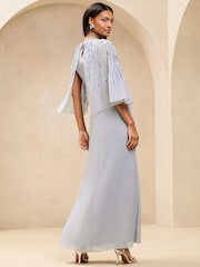 Lipsy Silver Embellished Floral Trim Cape Maxi Dress - Image 4 of 4
