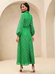 Lipsy Green Belted Long Sleeve Lace Maxi Shirt Dress - Image 4 of 4