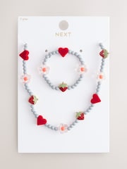 Blue Strawberry and Heart Necklace and Bracelet Set - Image 2 of 4