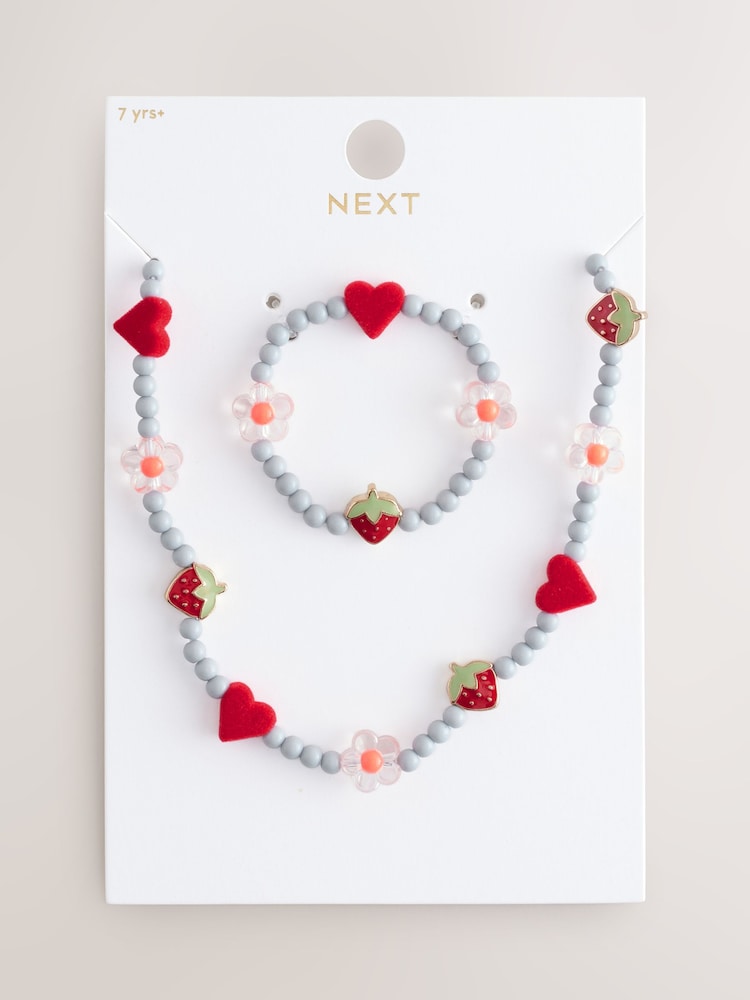 Blue Strawberry and Heart Necklace and Bracelet Set - Image 2 of 4