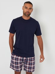 Threadbare Blue Brushed 100% Cotton Flannel Check Lounge Shorts 2 Pack - Image 3 of 5