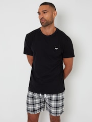 Threadbare Blue Brushed 100% Cotton Flannel Check Lounge Shorts 2 Pack - Image 5 of 5