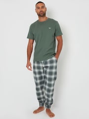Threadbare Green Blend Textured Short Sleeve 100% Cotton Check Pyjamas Set - Image 1 of 4
