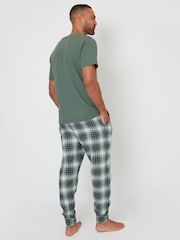 Threadbare Green Blend Textured Short Sleeve 100% Cotton Check Pyjamas Set - Image 2 of 4