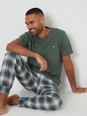 Threadbare Green Blend Textured Short Sleeve 100% Cotton Check Pyjamas Set - Image 3 of 4