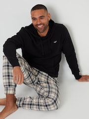 Threadbare Black/ Ecru Hoodie and Check Pant Pyjama Set - Image 3 of 4