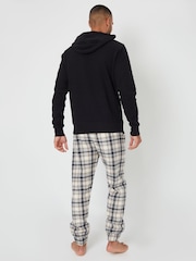 Threadbare Black/ Ecru Hoodie and Check Pant Pyjama Set - Image 4 of 4