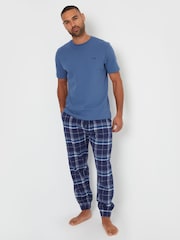 Threadbare Light Blue Blend Textured Short Sleeve 100% Cotton Check Pyjamas Set - Image 1 of 4