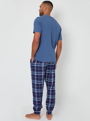 Threadbare Light Blue Blend Textured Short Sleeve 100% Cotton Check Pyjamas Set - Image 2 of 4