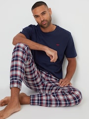 Threadbare Blue Blend Textured Short Sleeve 100% Cotton Check Pyjamas Set - Image 3 of 4