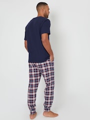 Threadbare Blue Blend Textured Short Sleeve 100% Cotton Check Pyjamas Set - Image 4 of 4