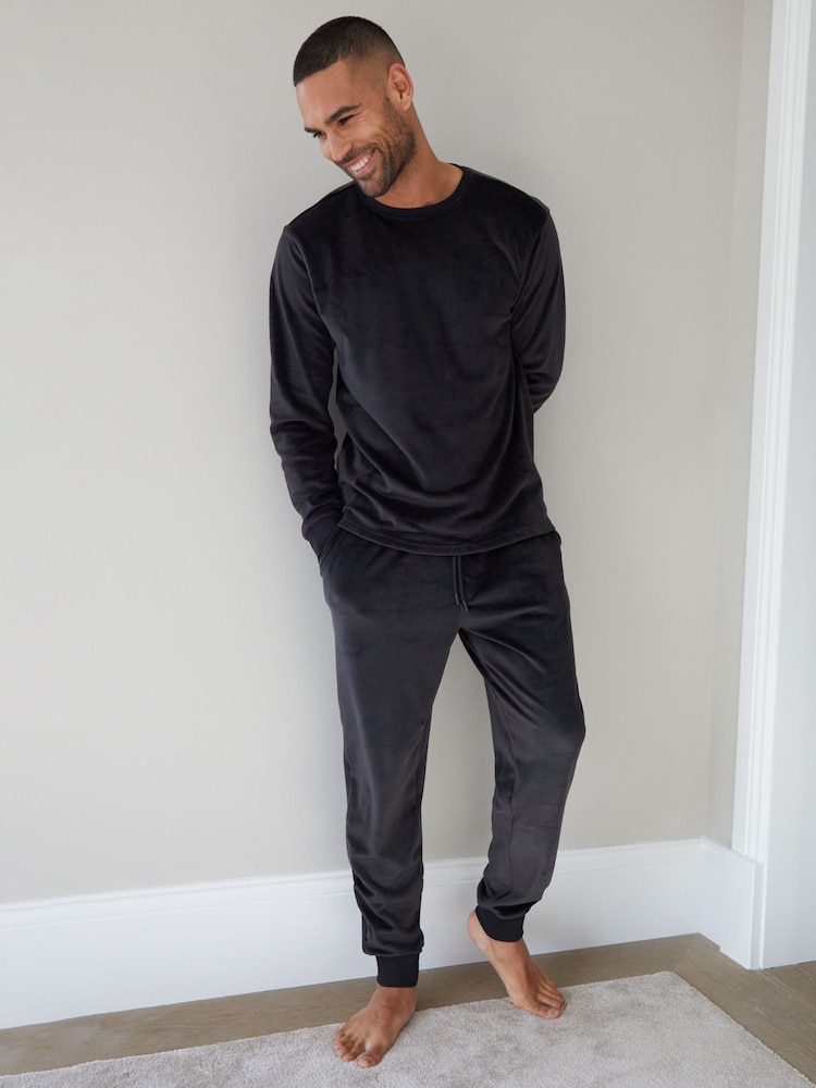 Threadbare Black Soft Touch Velour Loungewear Set - Image 1 of 4