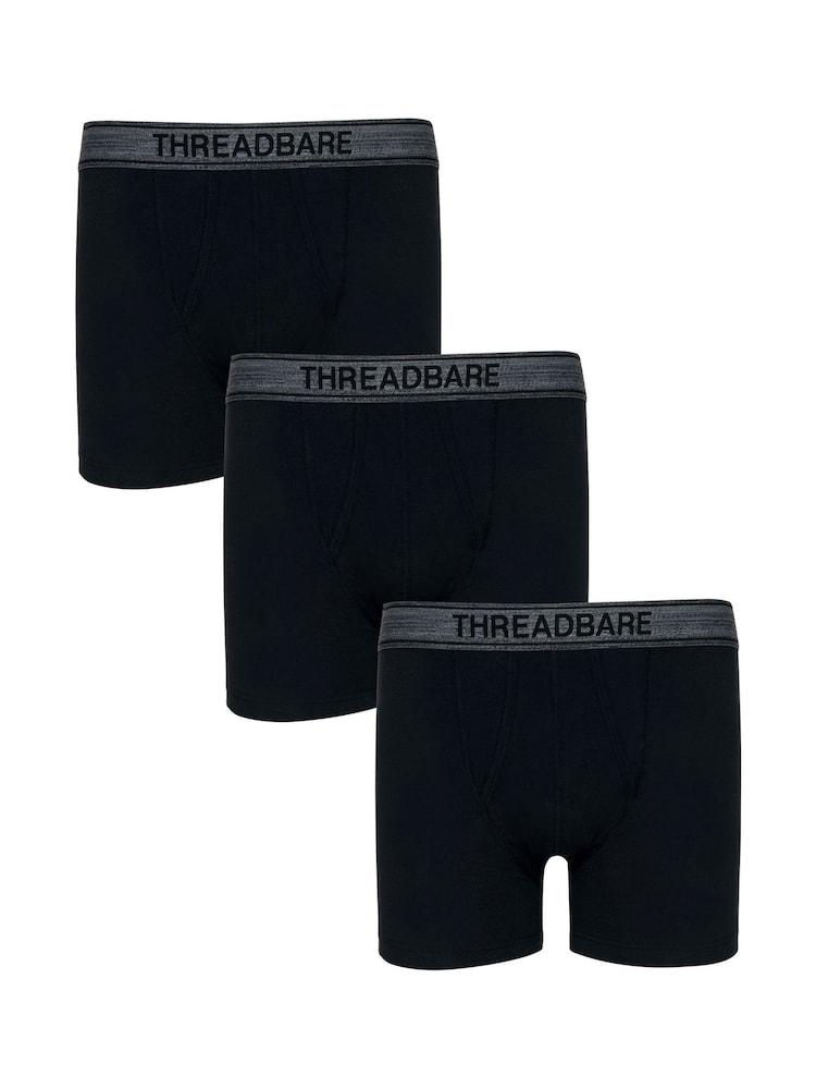 Threadbare Ink Black A-Front Trunks 3 Packs - Image 1 of 3