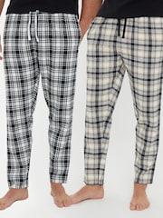 Threadbare Black Brushed 100% Cotton Flannel Check Lounge Bottoms 2 Pack - Image 1 of 4