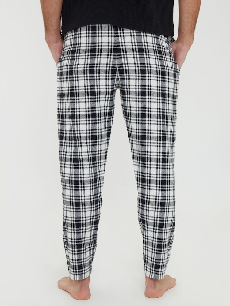 Threadbare Black Brushed 100% Cotton Flannel Check Lounge Bottoms 2 Pack - Image 2 of 4
