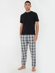 Threadbare Black Brushed 100% Cotton Flannel Check Lounge Bottoms 2 Pack - Image 3 of 4