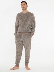 Threadbare Brown Two Tone Teddy Fleece Loungewear Set - Image 4 of 4