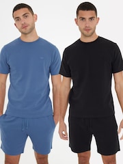 Threadbare Black 100% Cotton Waffle Textured Shortie Lounge Sets 2 Pack - Image 1 of 5
