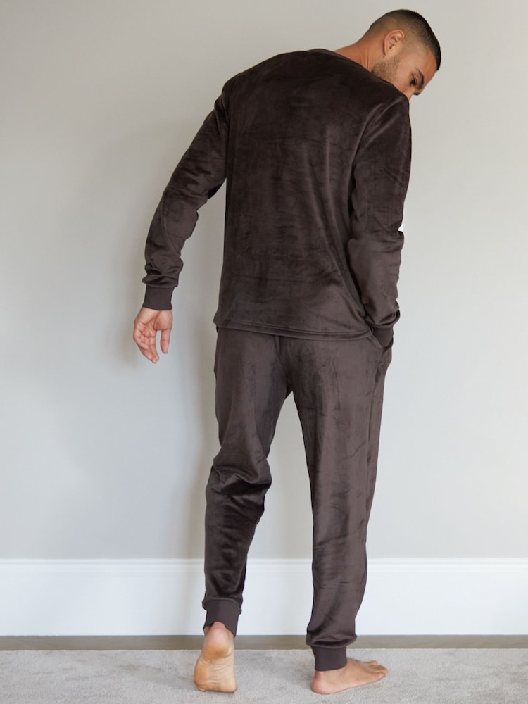 Threadbare Dark Brown Soft Touch Velour Loungewear Set - Image 2 of 4