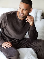 Threadbare Dark Brown Soft Touch Velour Loungewear Set - Image 4 of 4