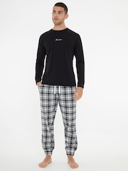 Threadbare Black 100% Cotton Script Long Sleeve Check Pyjamas Set - Image 1 of 4